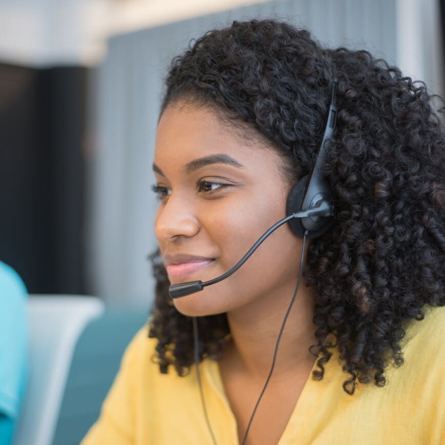 a call center agent wearing headphones